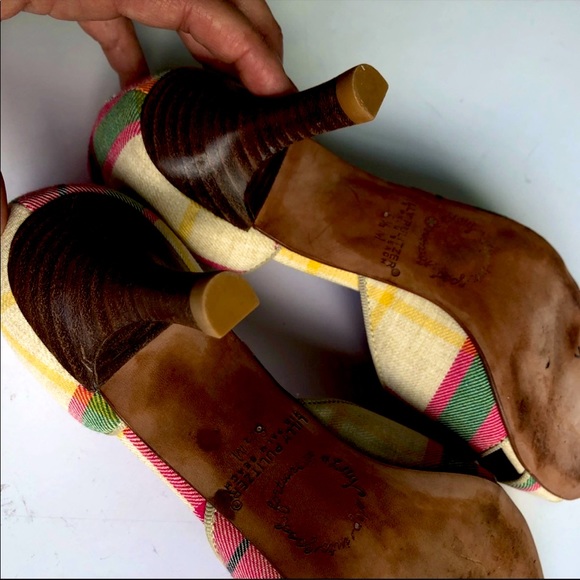 LILLY PULITZER PLAID PINK GREEN OPEN TOE HEELS - Picture 3 of 3